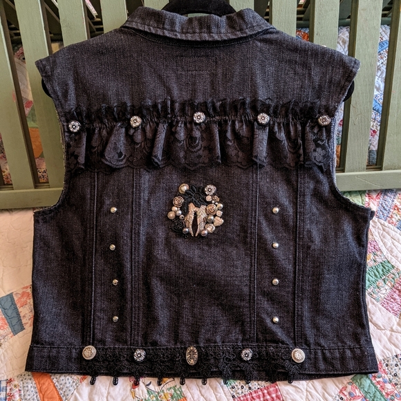Upcycled Embellished Jean Vest - Picture 10 of 11